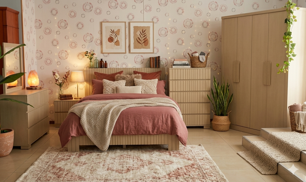 საძინებლის კომპლექტი HAWANA 4 კარიანი გარდერობით